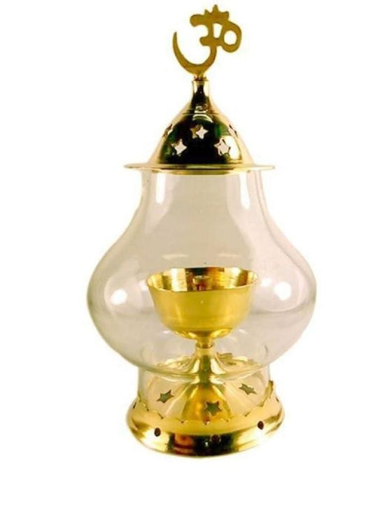 Brass Akhand Diya with Borosilicate Glass for Puja Home Temple Oil Lamp Tea Holder